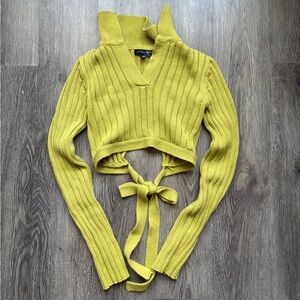 Ribbed Knit Sweater with Tie Detail